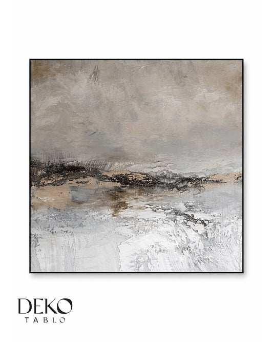 "Eylül" Bej ve Gold Detaylı Soyut Yağlı Boya Tablo