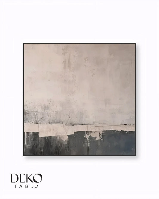 "Nefes" Antrasit ve Bej Detaylı Soyut Yağlı Boya Tablo
