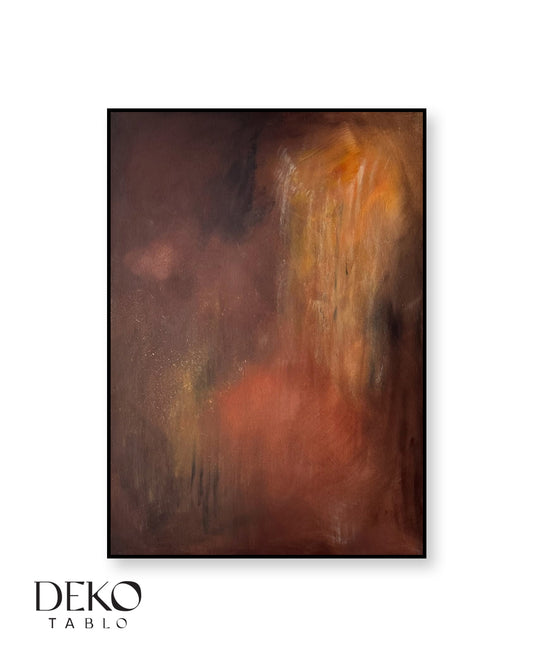 "İç Akış" Turuncu Kahve ve Bej Detaylı Soyut Yağlı Boya Tablo