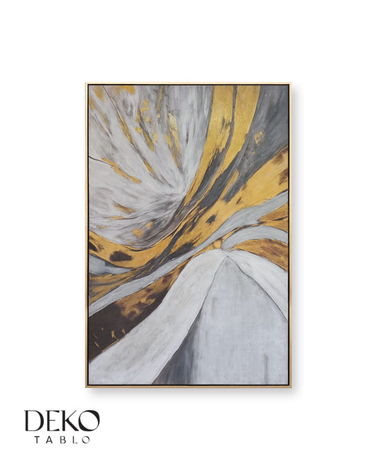 "Yön" Beyaz Gri ve Gold Detaylı Soyut Yağlı Boya Tablo