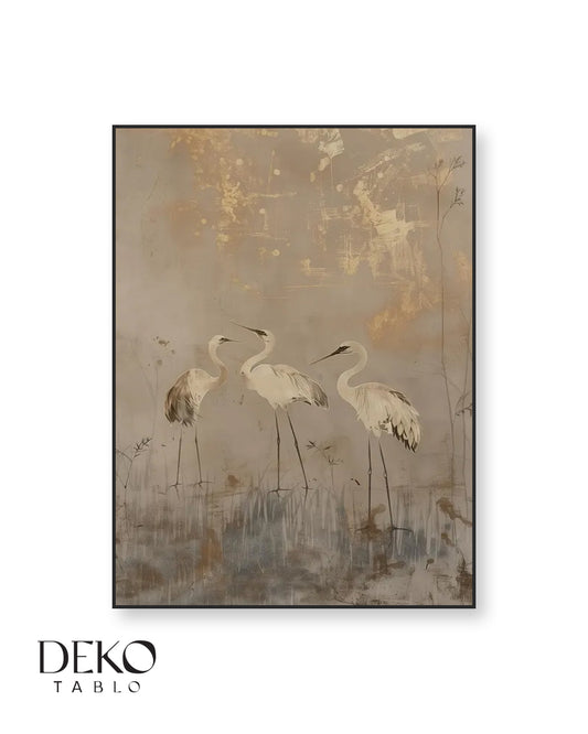 "Turna" Bej ve Gold Detaylı Yağlı Boya Tablo