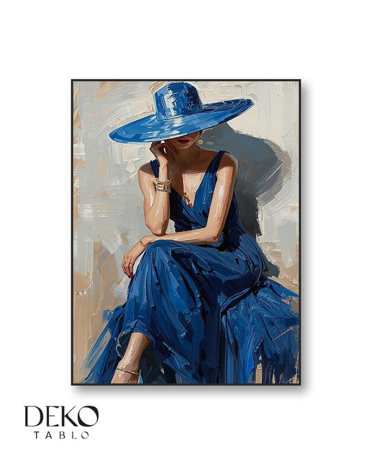 "Classy" Mavi Elbiseli Kadın Yağlı Boya Tablo