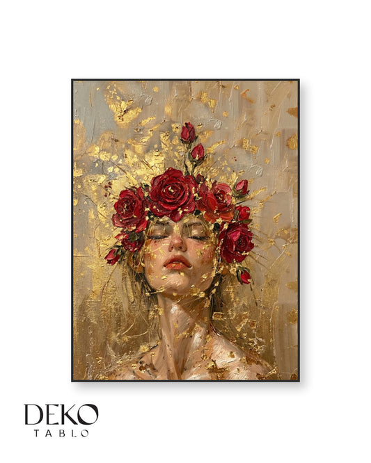 "Güllü" Altın Gold Detaylı Yağlı Boya Tablo