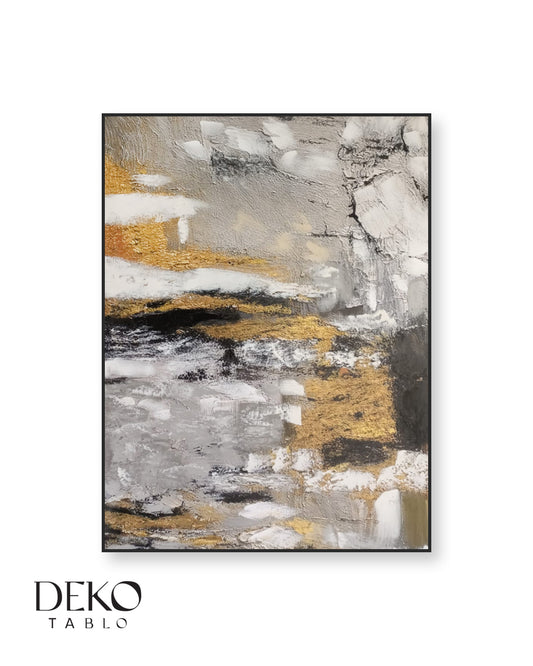 "İlk Adım" Beyaz Gri Siyah ve Gold Detaylı Yağlı Boya Tablo