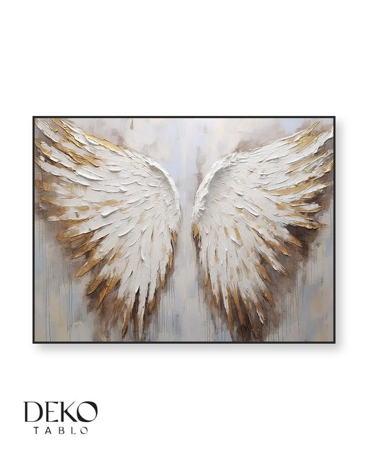 "Kelebek" Beyaz Gri ve Altın Detaylı Yağlı Boya Tablo