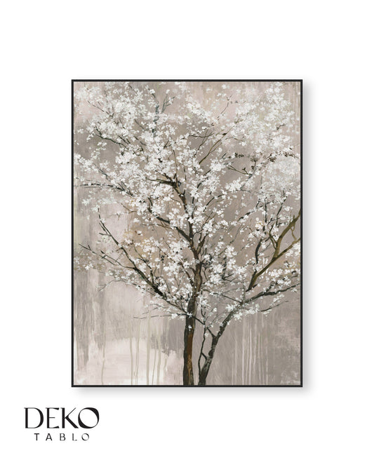 "Yaban Çiçekleri" Bey Beyaz ve Siyah Detaylı Yağlı Boya Tablo