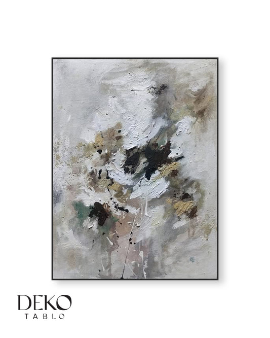 "Issız" Beyaz Gri Siyah ve Gold Detaylı Yağlı Boya Tablo
