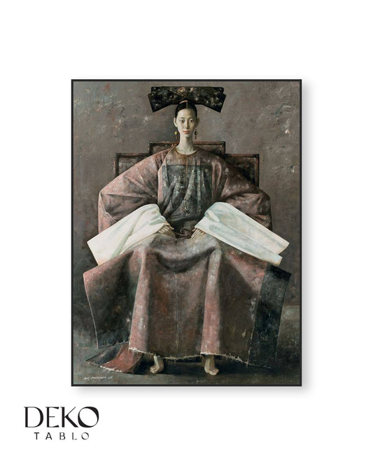 "Geleneksel" Gri Tonlarında Figür Detaylı Yağlı Boya Tablo