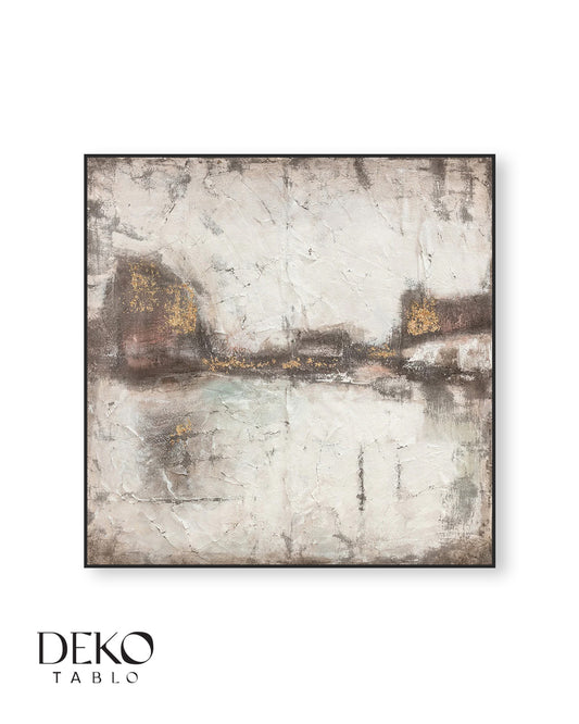 "Dingin" Beyaz Gri ve Gold Detaylı Yağlı Boya Tablo