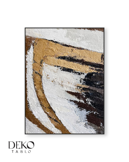 "Yörünge" Siyah Beyaz Gri Gold Detaylı Yağlı Boya Tablo