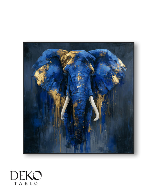 "Bereket" Gold Detaylı Mavi Fil Yağlı Boya Tablo