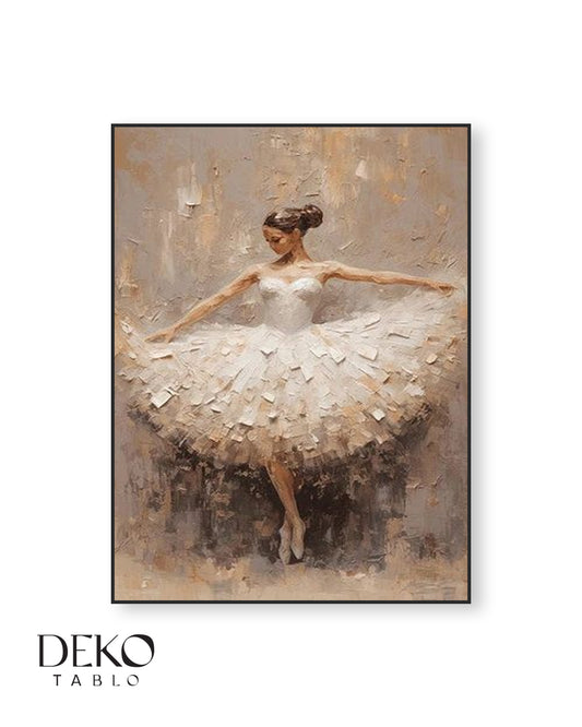 "Beyaz Tütsü" Dans Eden Balerin Detaylı Yağlı Boya Tablo