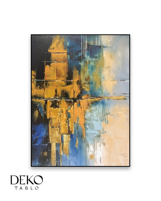 Altın Mavi Siyah Detaylı Yağlı Boya Tablo