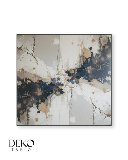 "Hayat" Antrasit Beyaz ve Gold Detaylı Yağlı Boya Tablo