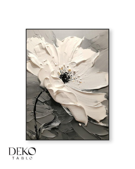 Siyah Beyaz Tonlarında Detaylı Çiçek Yağlı Boya Tablo