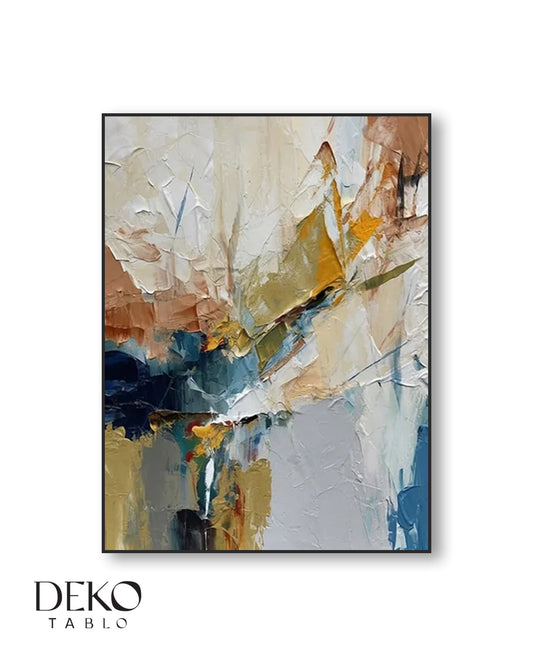 "Color Bomb" Mavi Sarı Turuncu Beyaz Detaylı Yağlı Boya Tablo