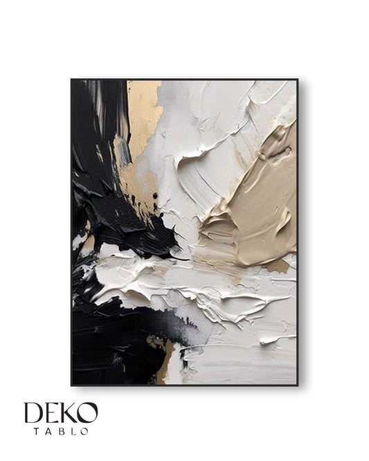 "Darbe" Siyah Beyaz ve Gold Detaylı Yağlı Boya Tablo