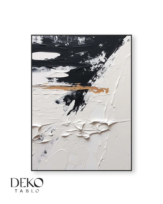 "Keskin" Siyah Beyaz Gold Detaylı Yağlı Boya Tablo