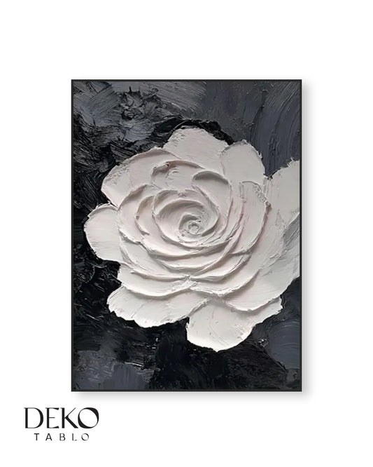 Siyah Beyaz Çiçek Detaylı Yağlı Boya Tablo