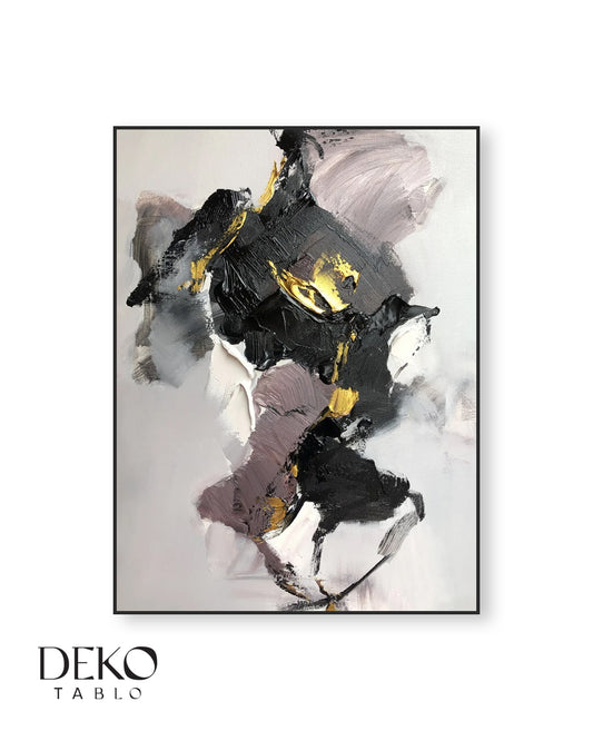 "Darkness" Siyah Beyaz ve Gold Detaylı Yağlı Boya Tablo