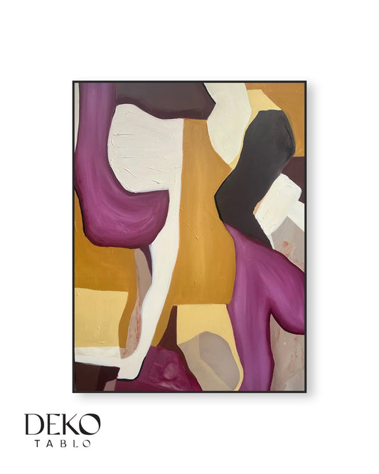 "Fruitfulness" Mor Sarı Beyaz Detaylı Yağlı Boya Tablo