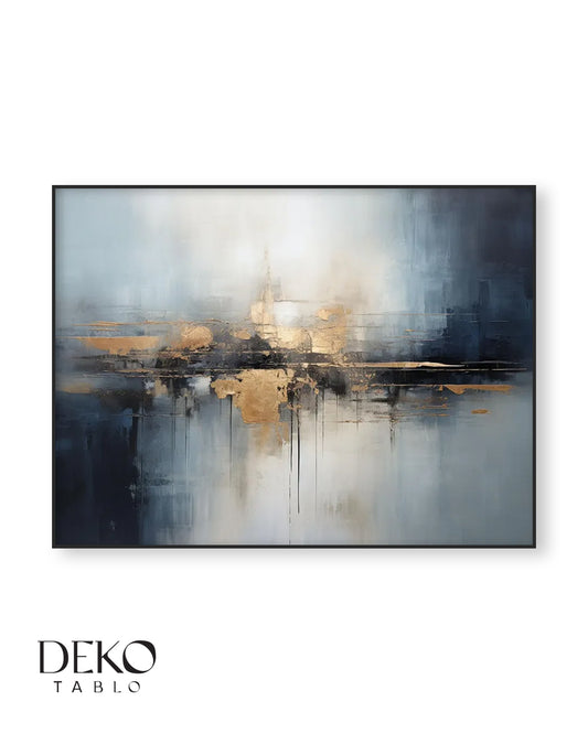 "Perspektif" Mavi Beyaz ve Gold Detaylı Yağlı Boya Tablo