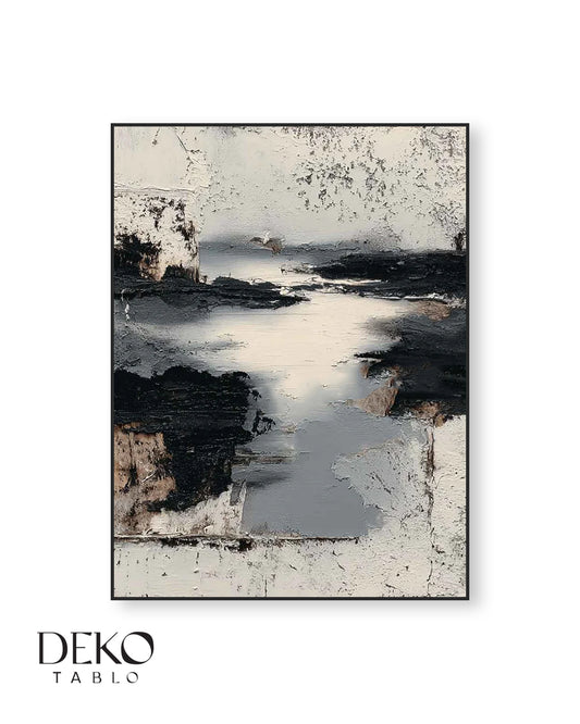 "Issızlık" Siyah Beyaz ve Gold Detaylı Yağlı Boya Tablo