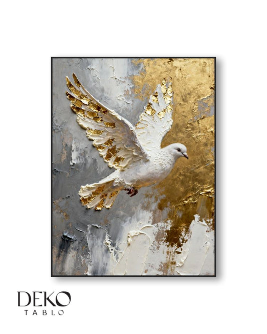 "Barış" Beyaz Gri ve Gold Soyut Detaylı Yağlı Boya Tablo