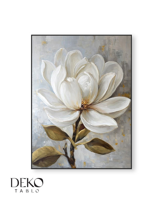 "White Rose" Beyaz Çiçek Detaylı Yağlı Boya Tablo