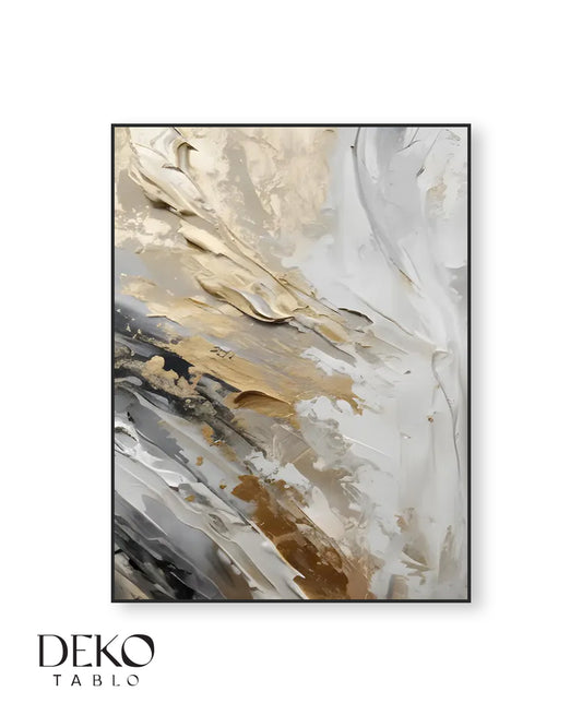 "Floarian" Beyaz Antrasit ve Gold Detaylı Yağlı Boya Tablo