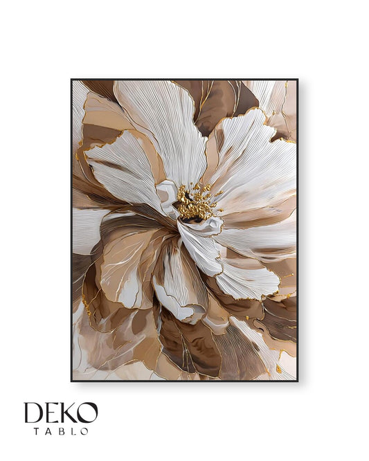 "Latte" Kahve Tonları ve Gold Detaylı Çiçek Figürlü Yağlı Boya Tablo