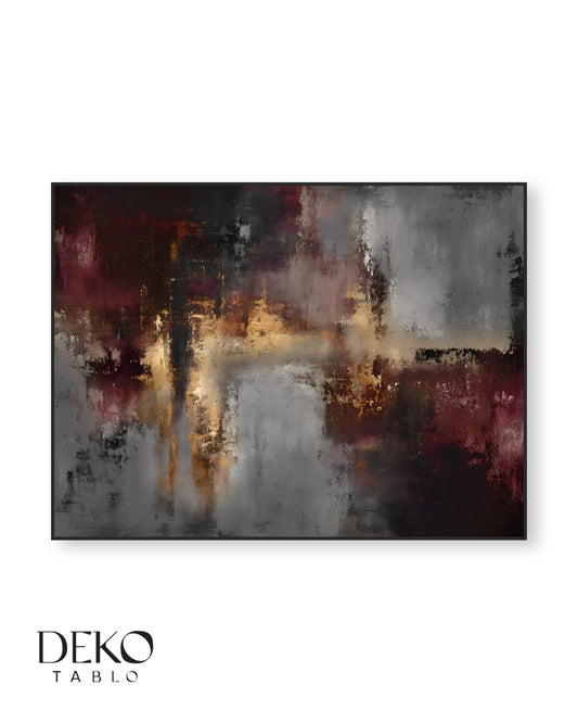 "Şafak" Gri Siyah Bordo ve Altın Tonlarında Detaylı Yağlı Boya Tablo