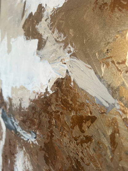 "Işık" Beyaz Gri ve Gold Detaylı Yağlı Boya Tablo