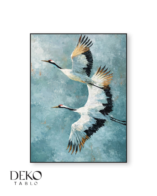"Mavi Gökyüzü" Gold Detaylı Uçan Kuş Yağlı Boya Tablo