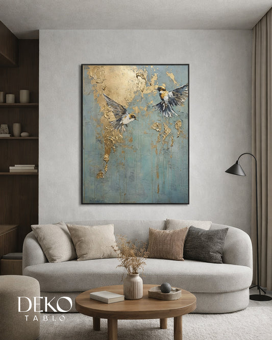 "Eşik" Mavi Kırlangıç Tasviri Yağlı Boya Tablo