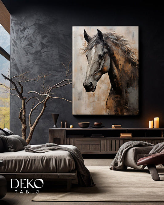 "Hüzün" Kahverengi At Detaylı Yağlı Boya Tablo