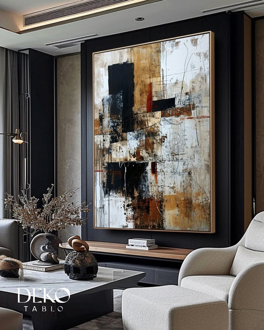 "Hırçın" Kırmızı Siyah Beyaz Turuncu Geçişli Yağlı Boya Tablo