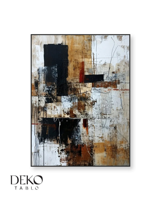 "Hırçın" Kırmızı Siyah Beyaz Turuncu Geçişli Yağlı Boya Tablo