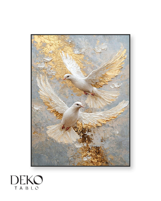 "Beyaz Güvercin" Gold Efektli Yağlı Boya Tablo