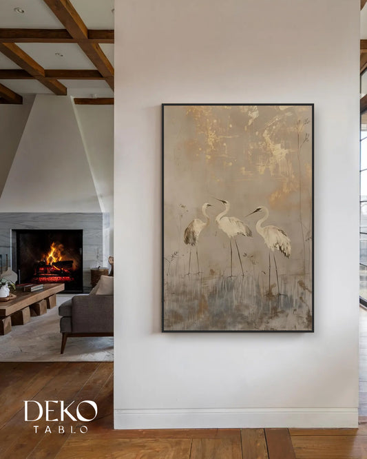 "Turna" Bej ve Gold Detaylı Yağlı Boya Tablo