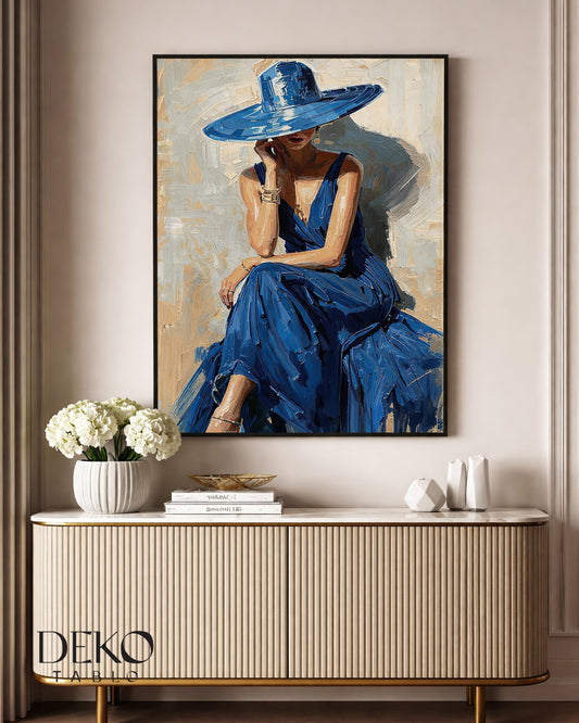 "Classy" Mavi Elbiseli Kadın Yağlı Boya Tablo