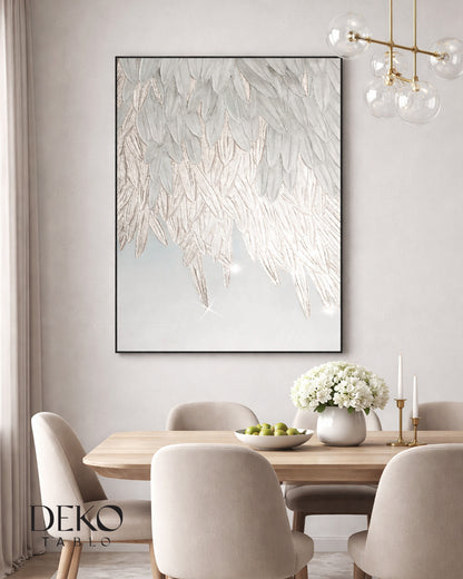 "Fluff" Beyaz ve Silver Tonlarında Yağlı Boya Tablo