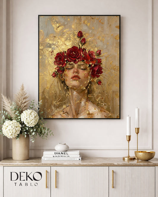 "Güllü" Altın Gold Detaylı Yağlı Boya Tablo