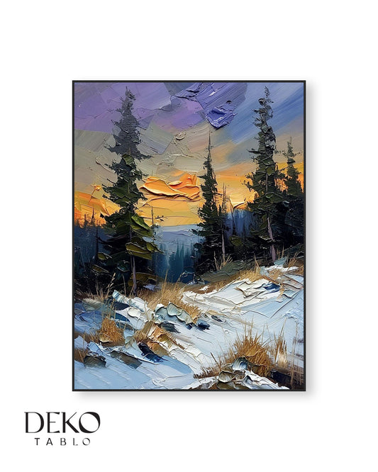 Karlı Orman Manzarası Detaylı Yağlı Boya Tablo