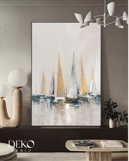 Yelkenliler Detaylı Yağlı Boya Tablo