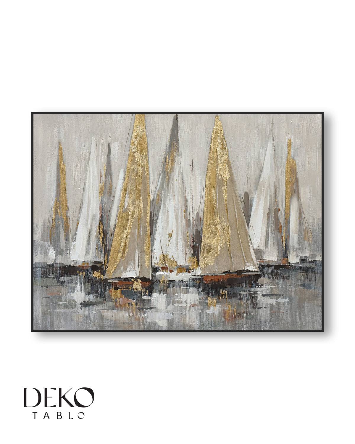 "Açık Deniz" Beyaz ve Gold Detaylı Yağlı Boya Tablo