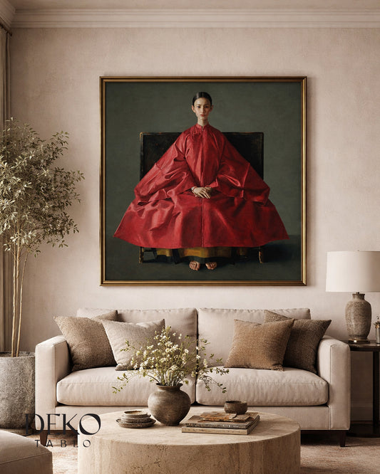 "Geyşa" Kırmızı Kimono Giyen Kadın Detaylı Yağlı Boya Tablo