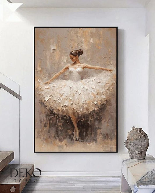 "Beyaz Tütsü" Dans Eden Balerin Detaylı Yağlı Boya Tablo
