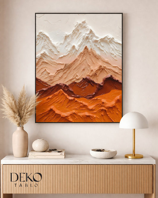 "Zirve" Turuncu Beyaz Tonlarında Detaylı Yağlı Boya Tablo