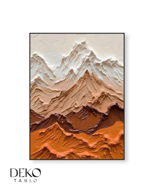 "Zirve" Turuncu Beyaz Tonlarında Detaylı Yağlı Boya Tablo